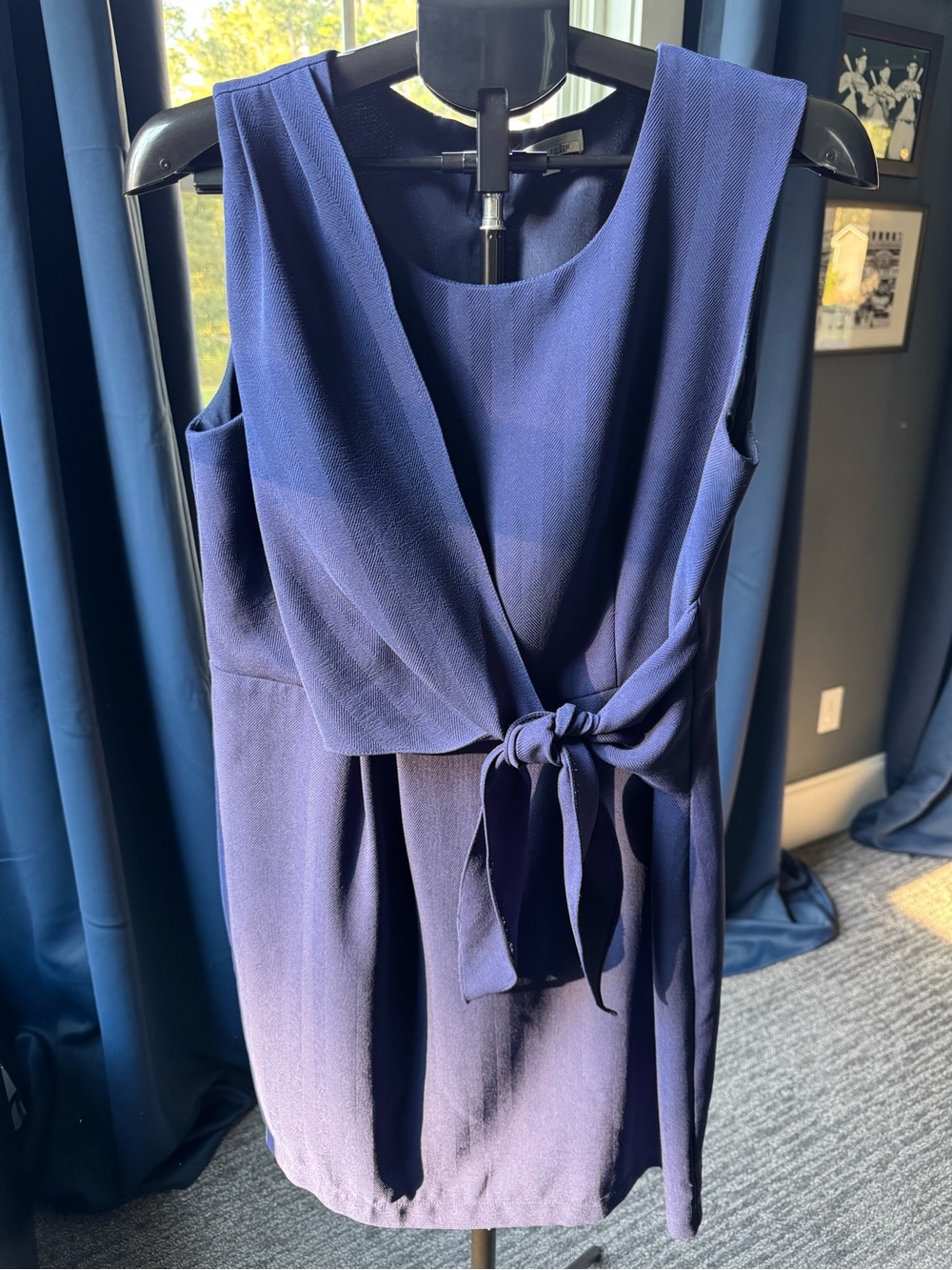 Jade Melody Tam Navy Blue Sleeveless Faux Wrap Tie Waist Dress Size Large